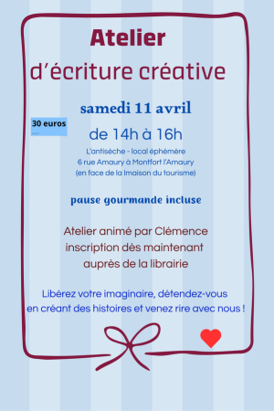 Atelier d&rsquo;écriture du 11 avril 2026